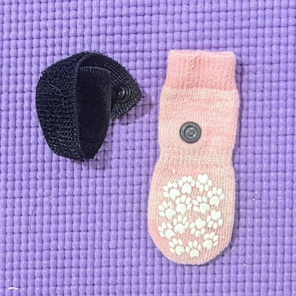 Pink & Gray Anti-slip Dog Socks & Paw Stickers Bundle XS/S